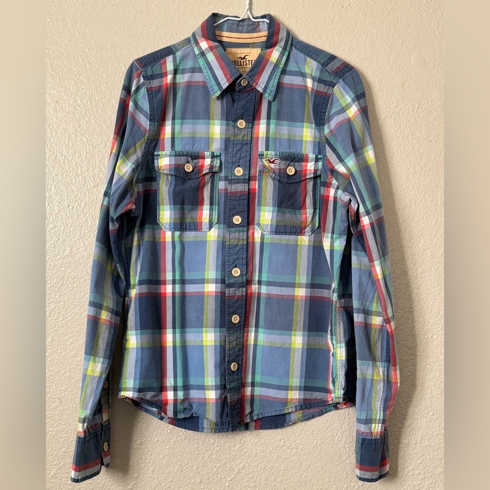 Hollister Plaid Red,blue, and White Button Up LS Men Sz. Med Preppy Academia